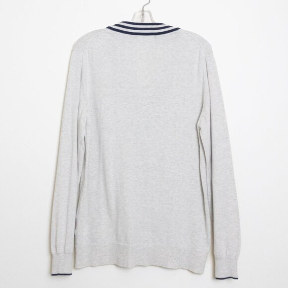 Horst Italian Cotton Cardigan Sweater Gray Navy Trim Mens Medium NEW - Picture 3 of 12